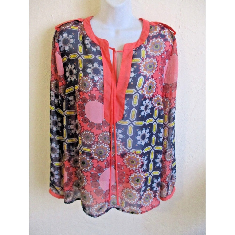 Sapphire Silhouette Top Plus Size 1X Chiffon Geometric Print Tunic